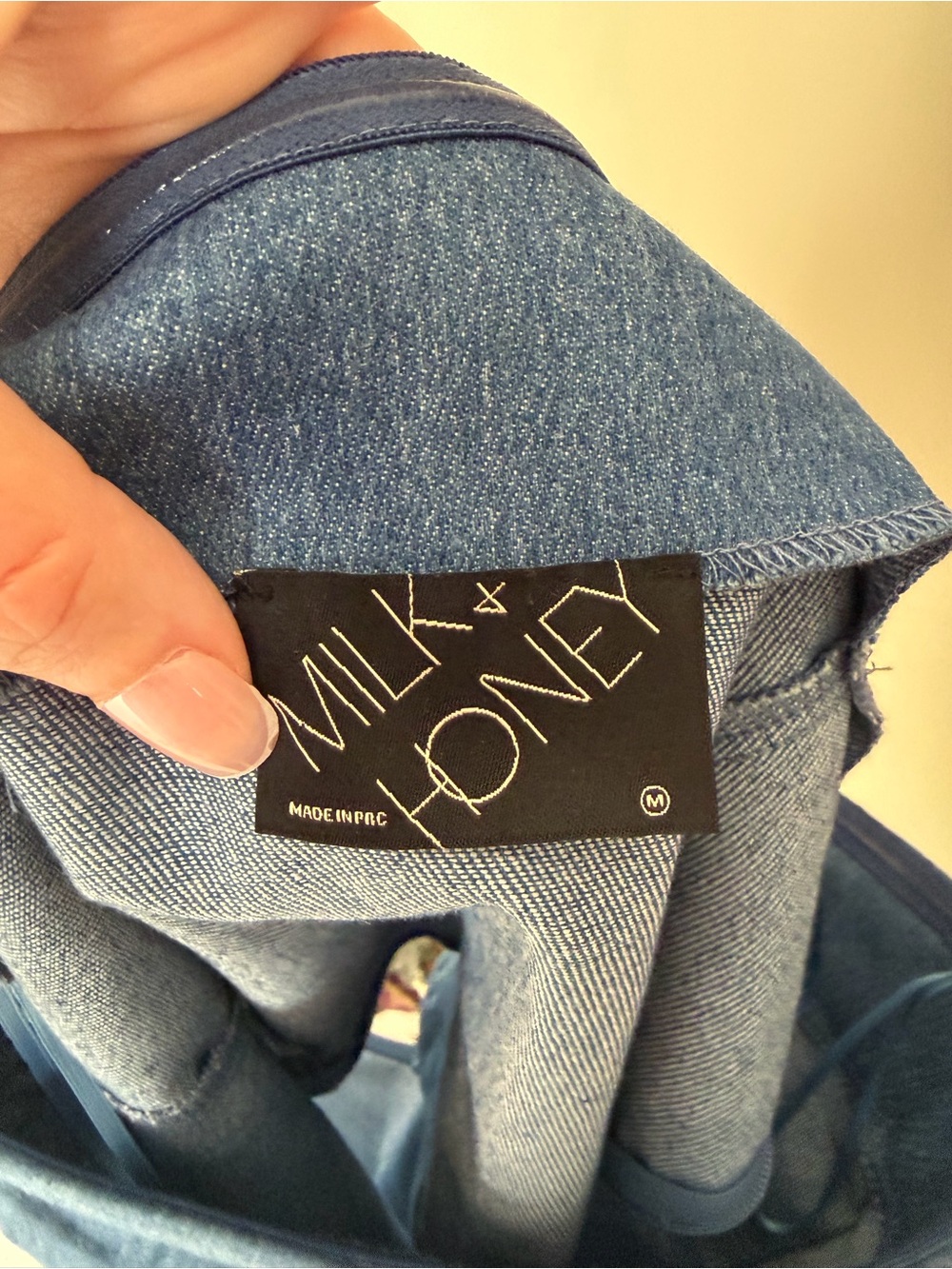 Milk and Honey Asymmetrical Denim Top NWT - Picture 6 of 7